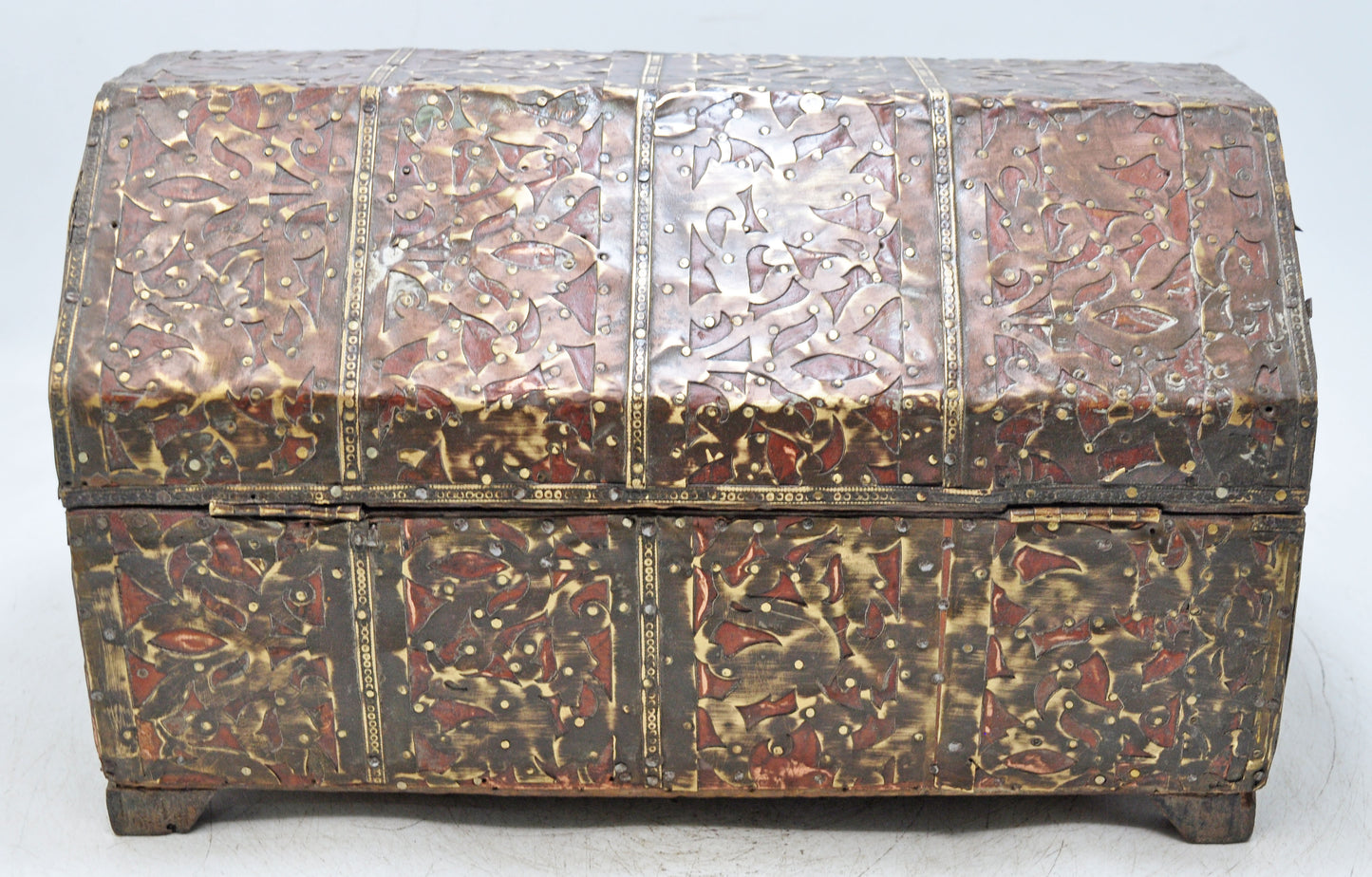 Antique Wooden Dome Shaped Storage Chest Box Original Old Fine Brass Fitted