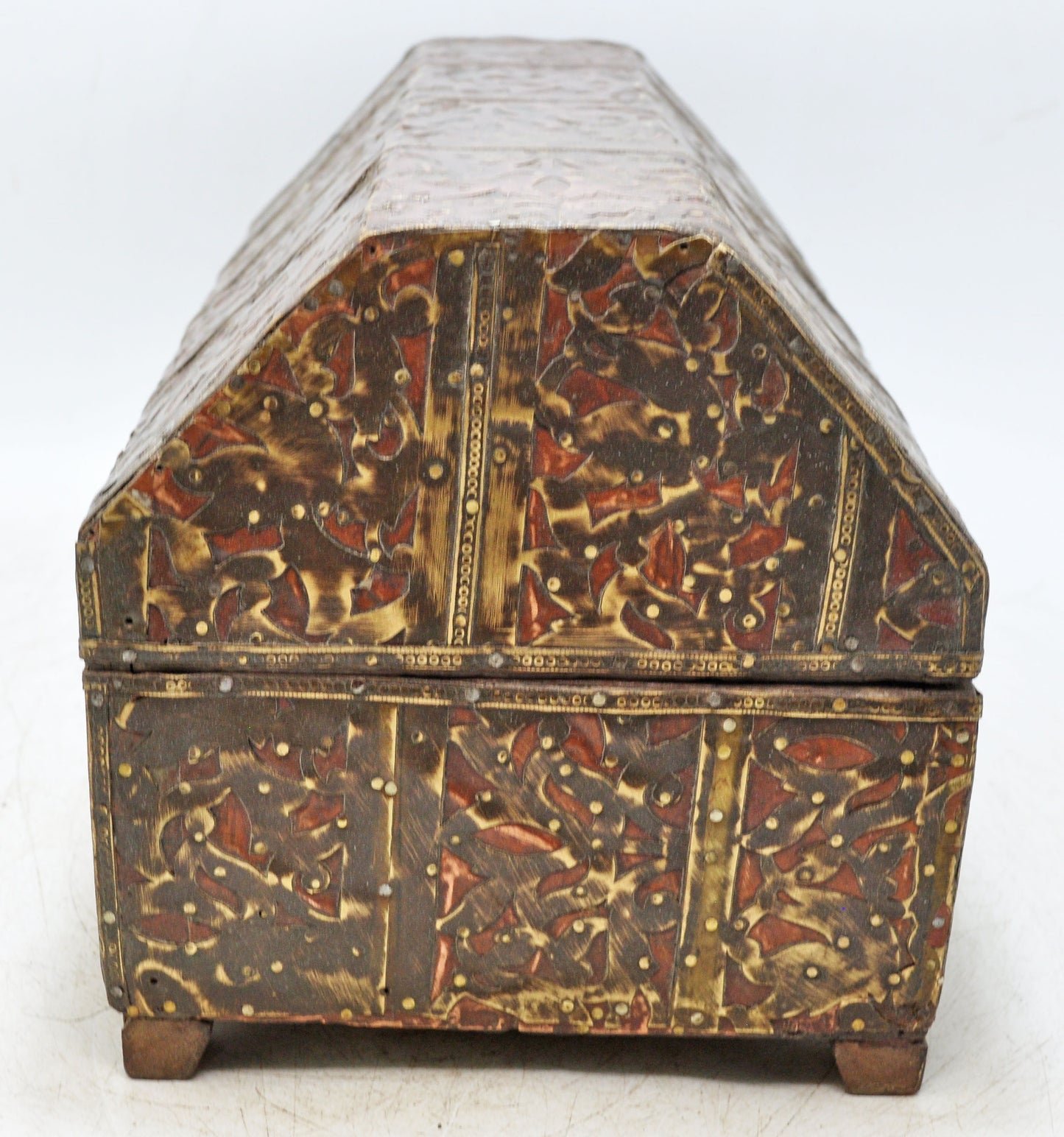 Antique Wooden Dome Shaped Storage Chest Box Original Old Fine Brass Fitted