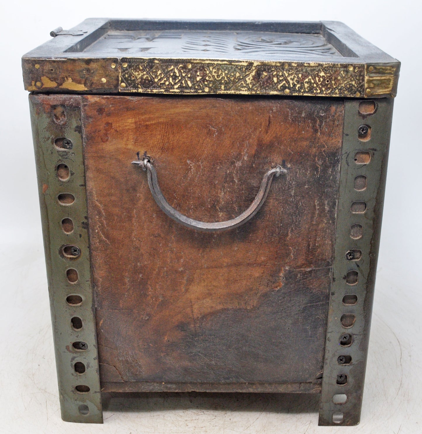 Vintage Wooden Square Storage Chest Box Original Old Hand Crafted Metal Fitted