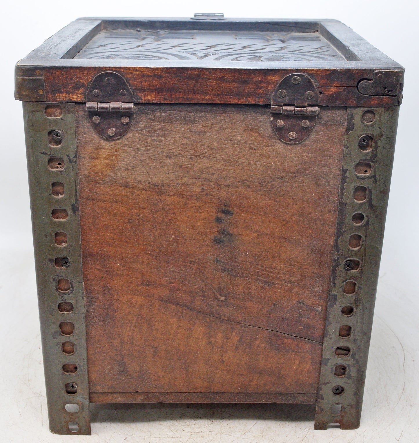 Vintage Wooden Square Storage Chest Box Original Old Hand Crafted Metal Fitted