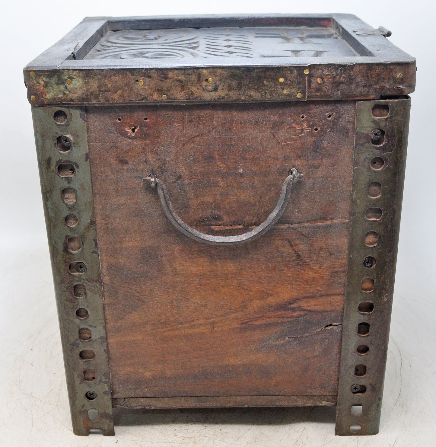 Vintage Wooden Square Storage Chest Box Original Old Hand Crafted Metal Fitted