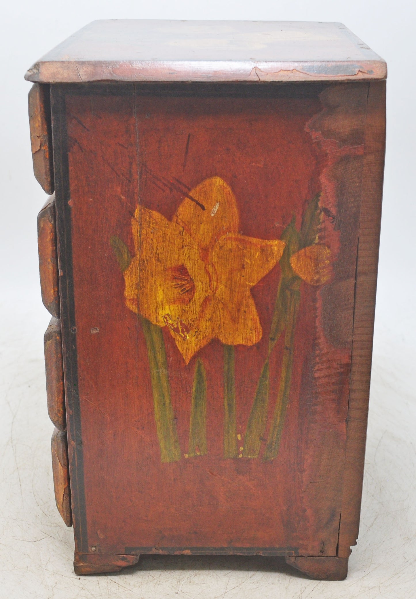 Vintage Wooden Small 4 Drawers Storage Box Original Old Hand Crafted Fine Painted