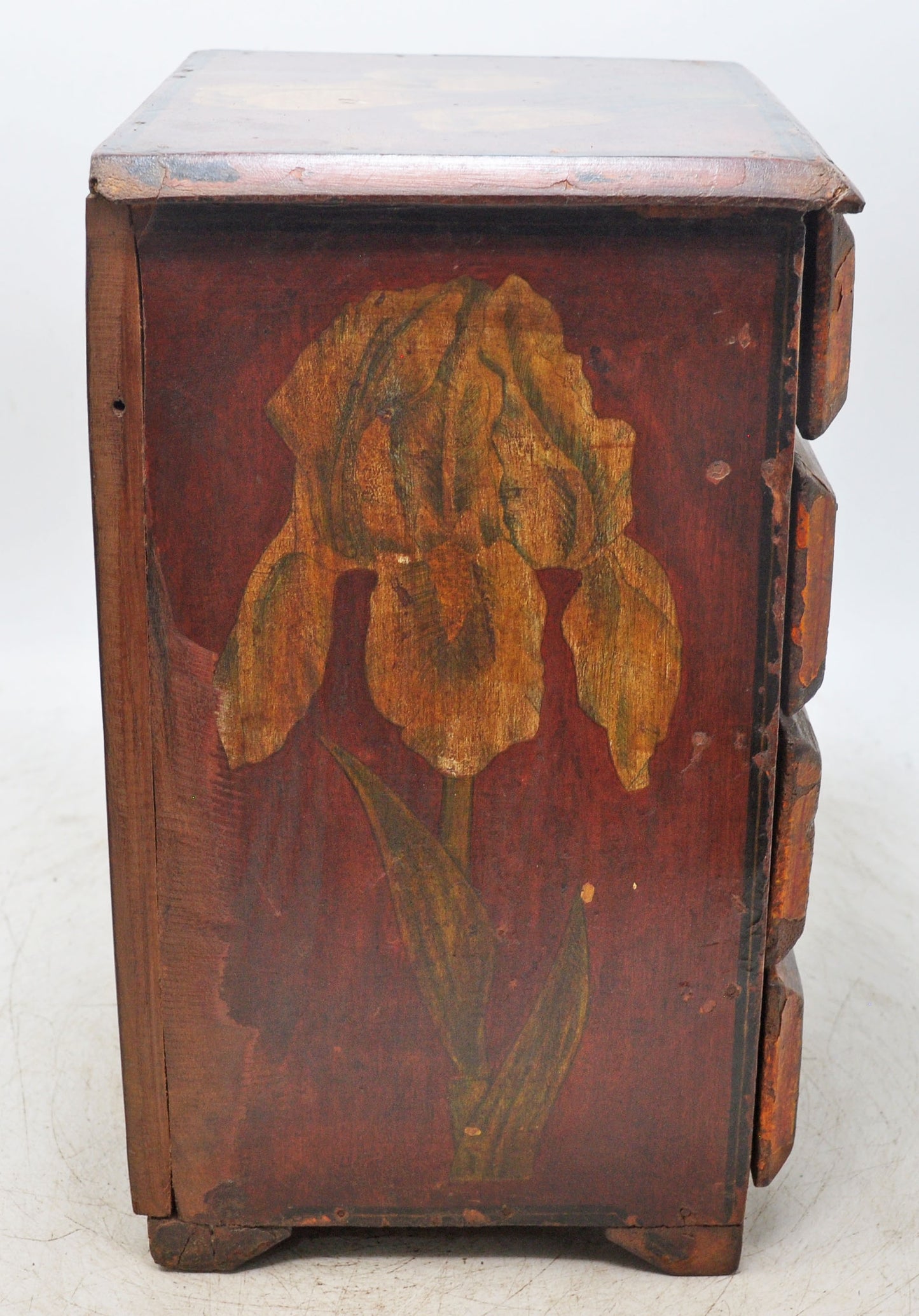 Vintage Wooden Small 4 Drawers Storage Box Original Old Hand Crafted Fine Painted