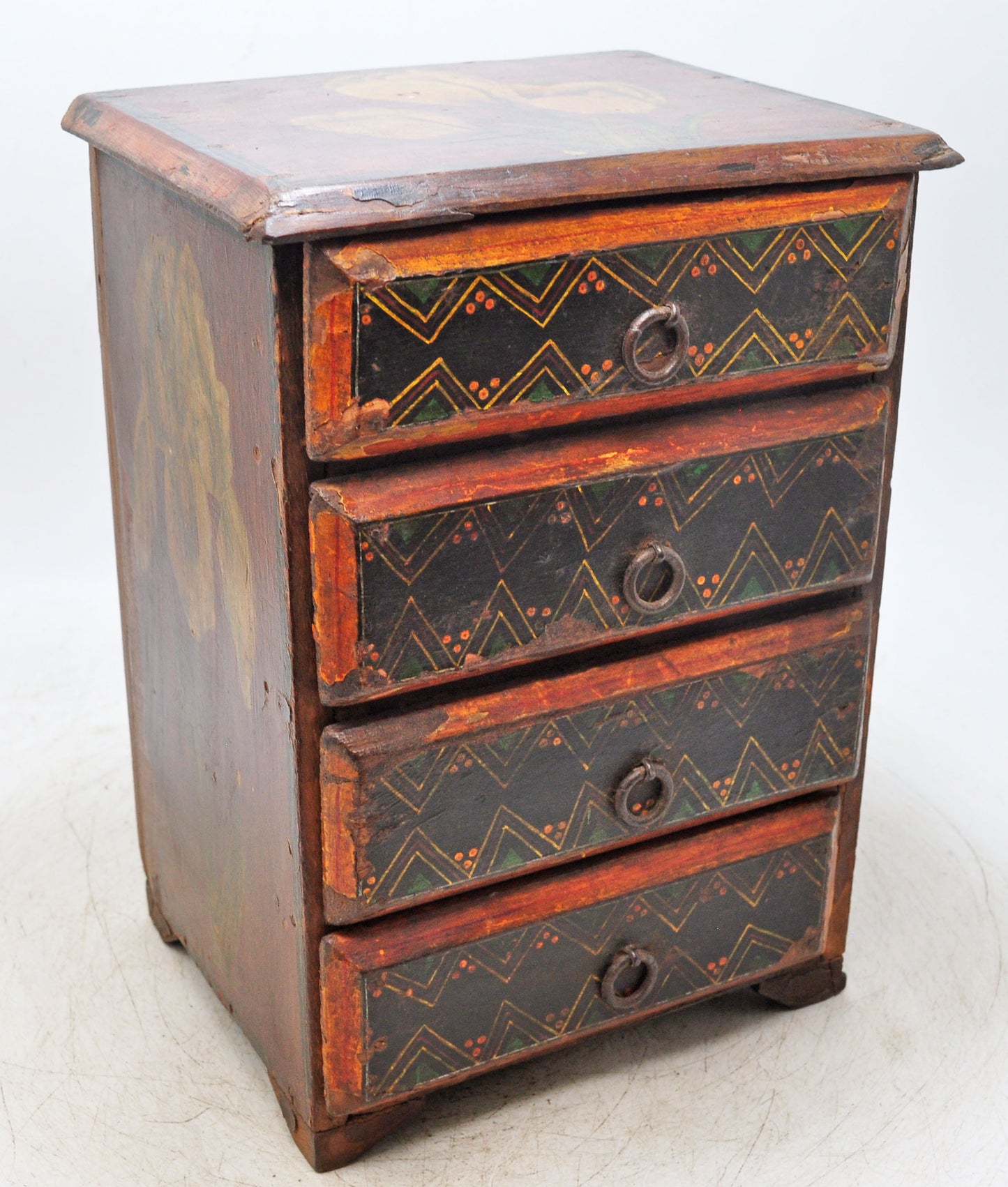Vintage Wooden Small 4 Drawers Storage Box Original Old Hand Crafted Fine Painted