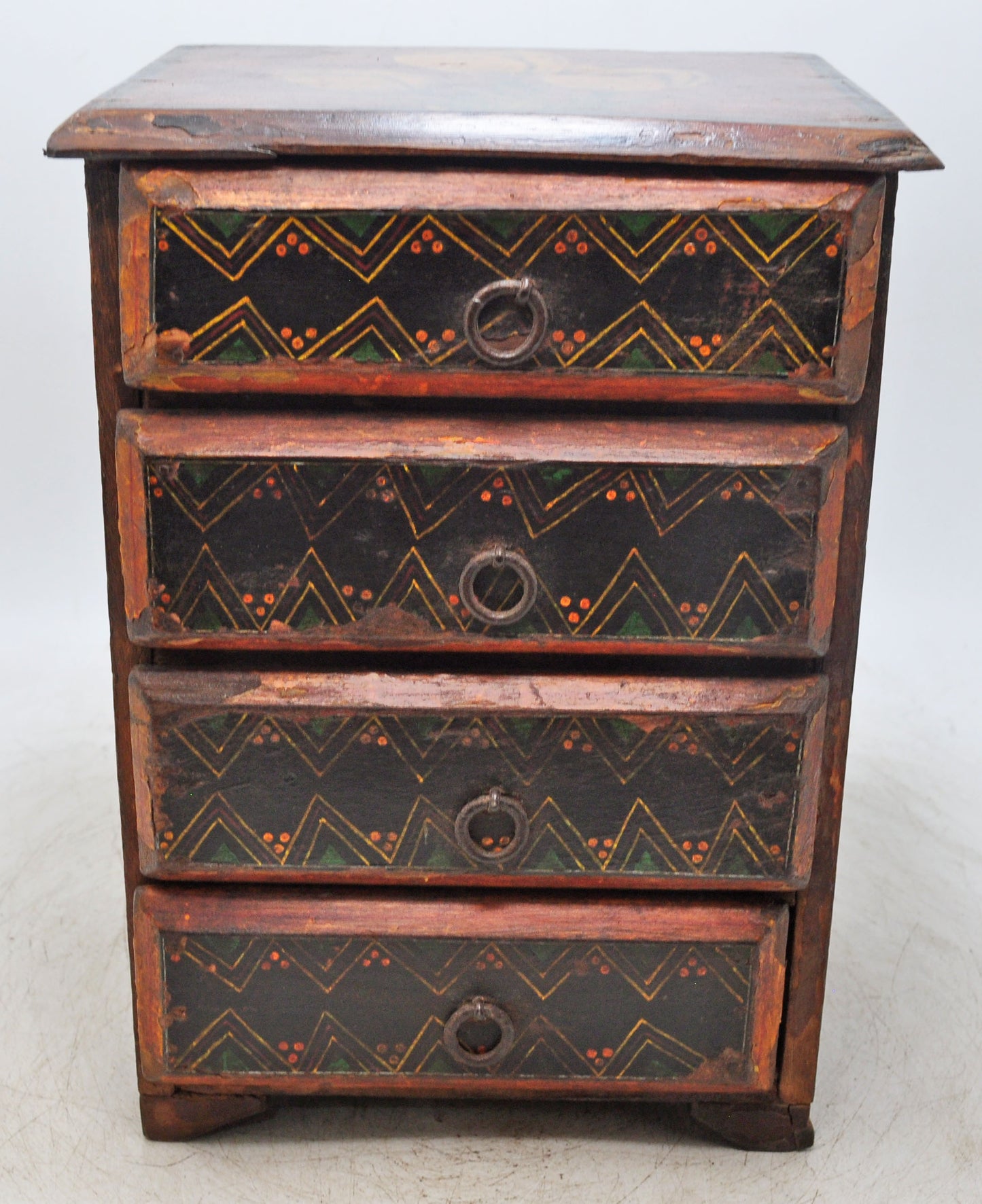 Vintage Wooden Small 4 Drawers Storage Box Original Old Hand Crafted Fine Painted