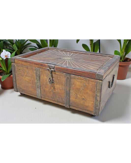 Antique Wooden Large Storage Chest Box Original Old Metal Fitted