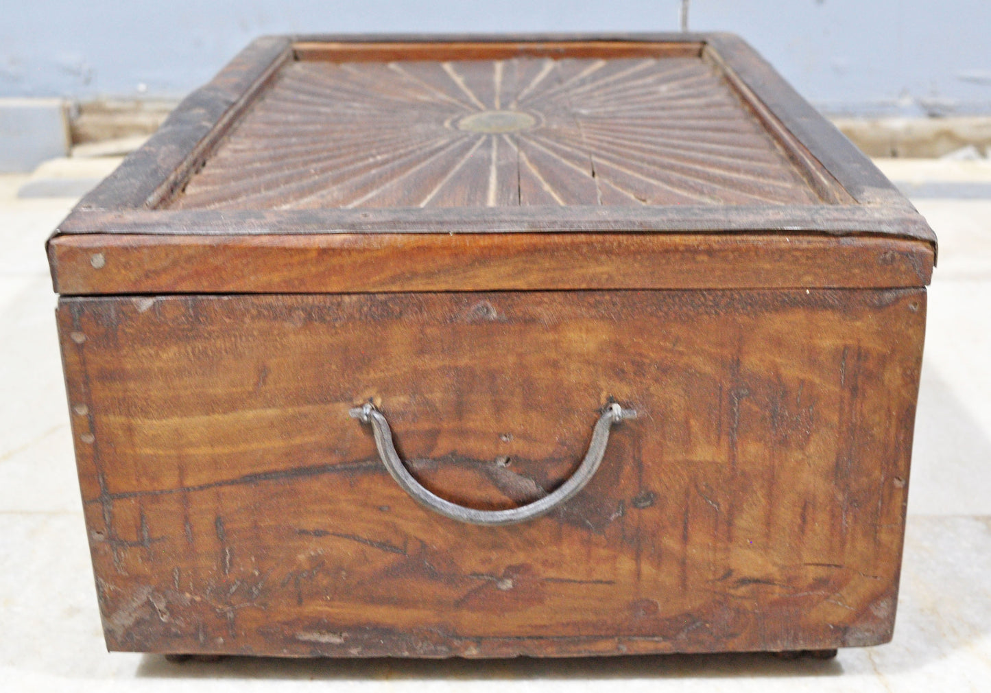 Antique Wooden Large Storage Chest Box Original Old Metal Fitted