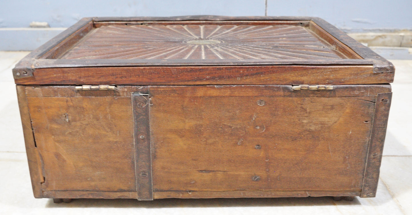 Antique Wooden Large Storage Chest Box Original Old Metal Fitted