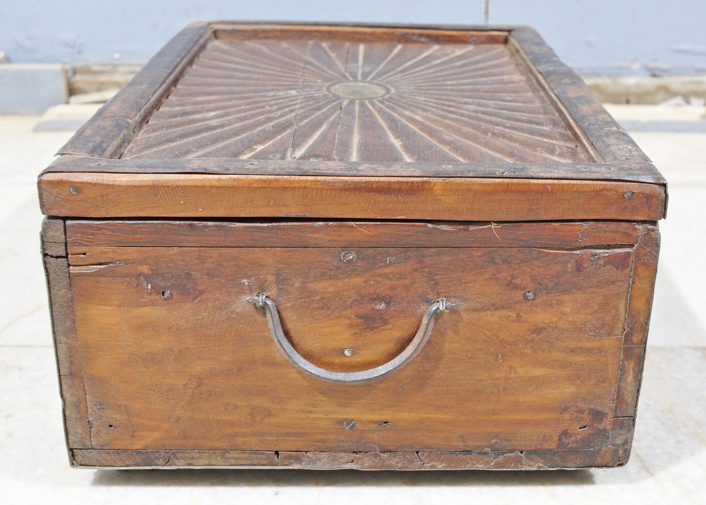 Antique Wooden Large Storage Chest Box Original Old Metal Fitted