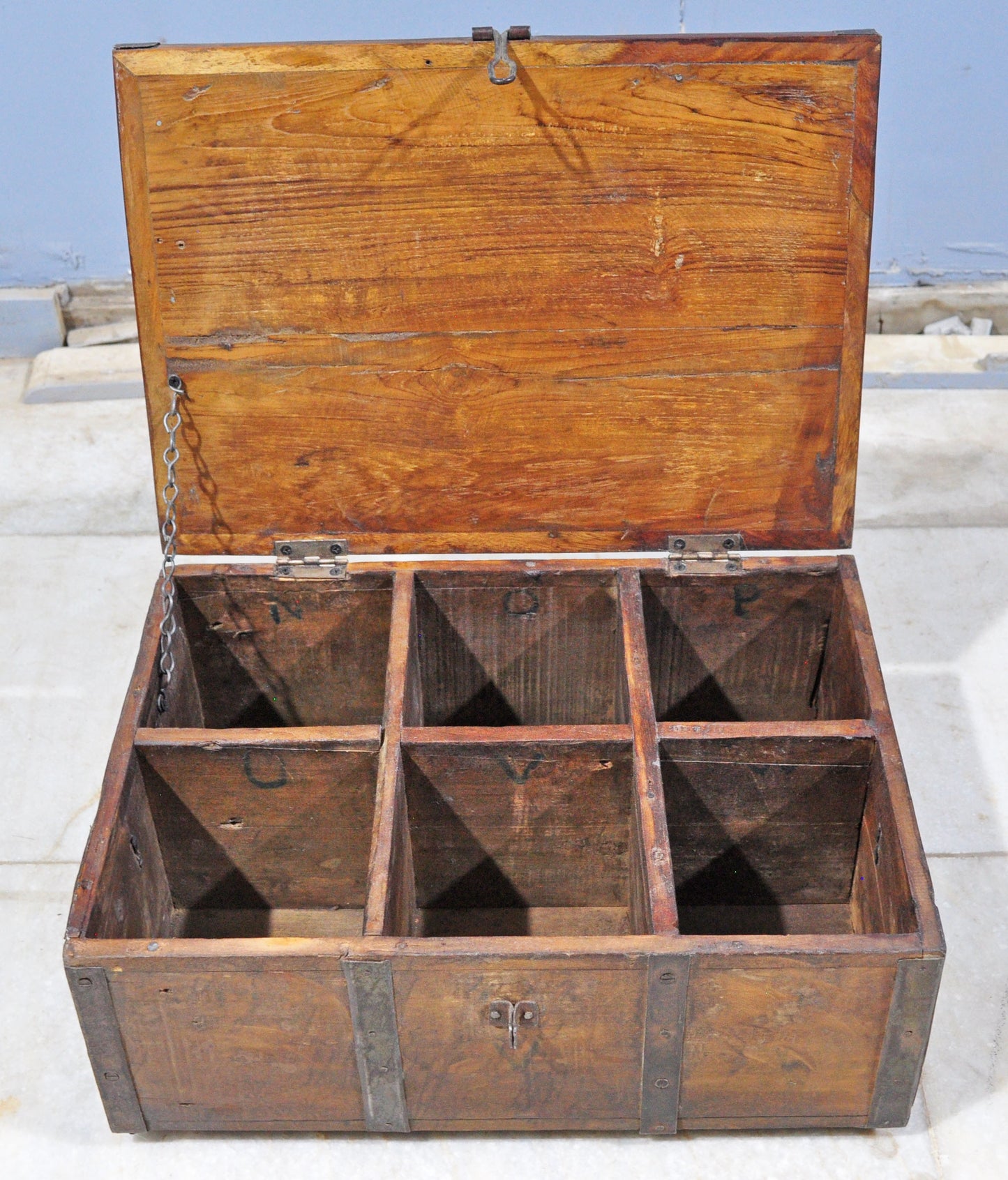Antique Wooden Large Storage Chest Box Original Old Metal Fitted