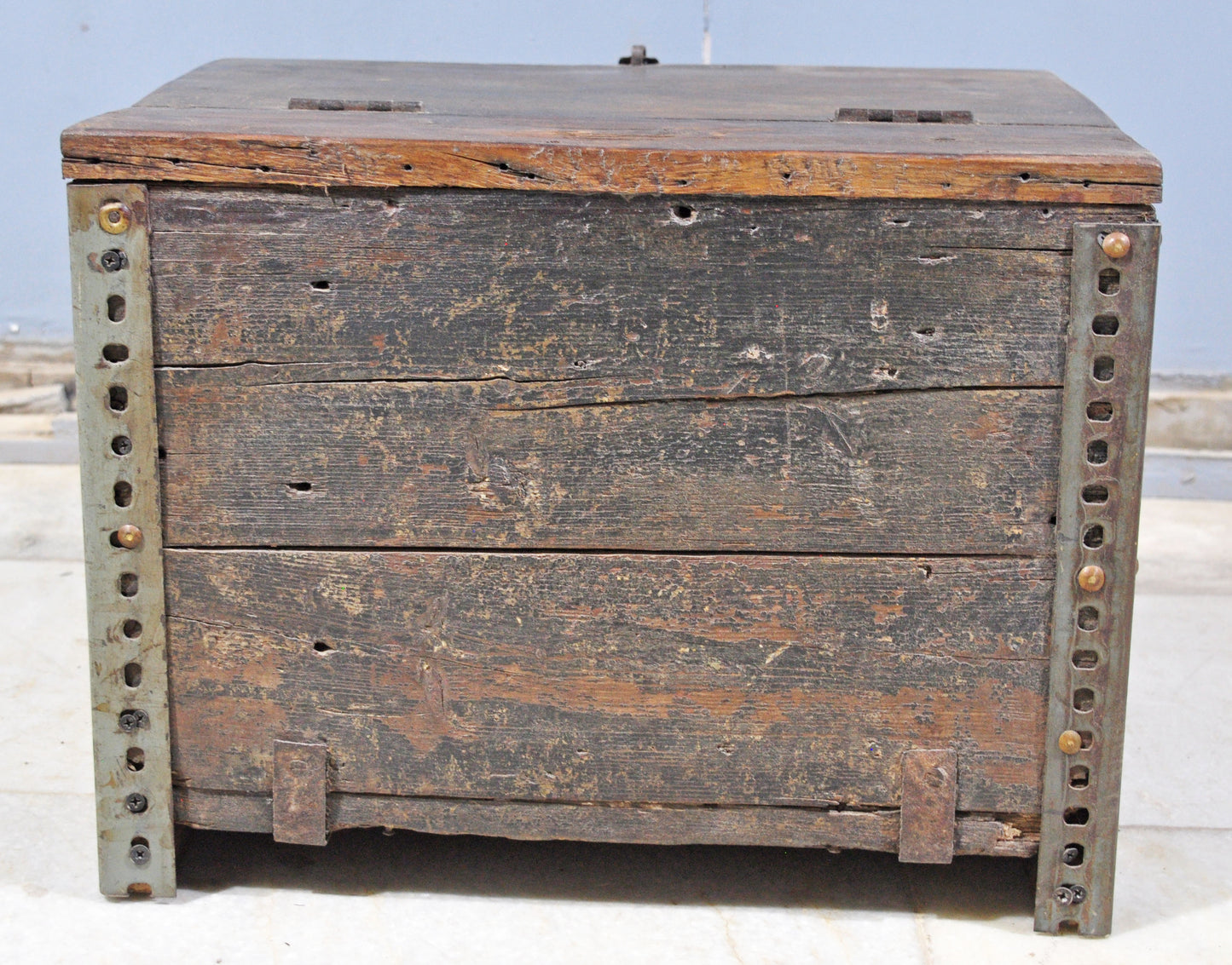 Antique Wooden Large Storage Chest Box Original Old Metal Fitted