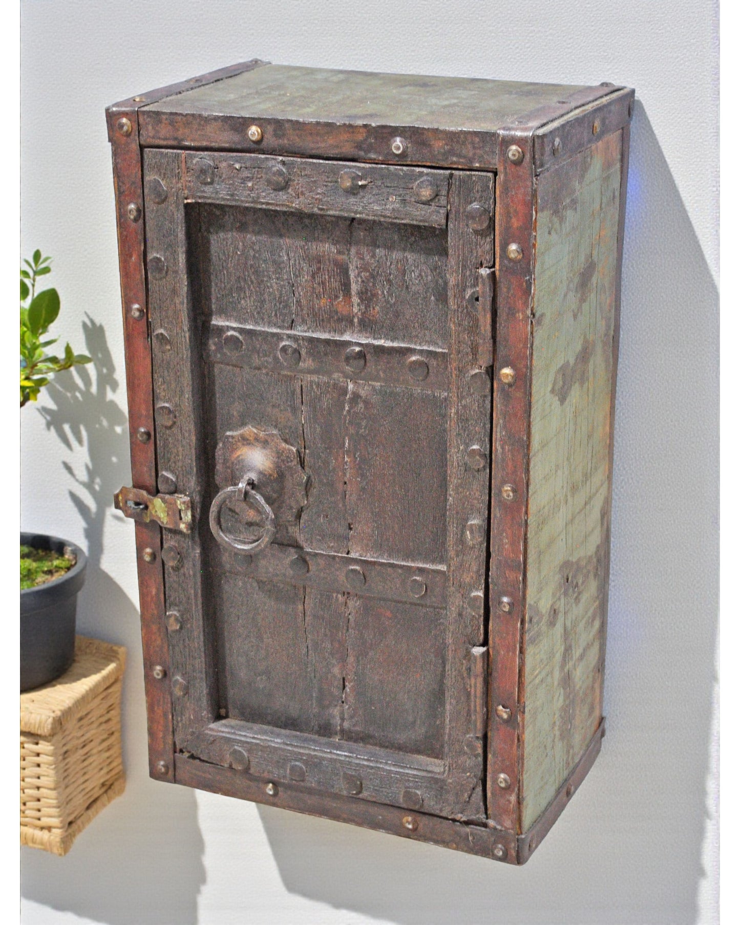 Antique Wooden Wall Hanging Storage Cabinet Box Original Old Hand Crafted