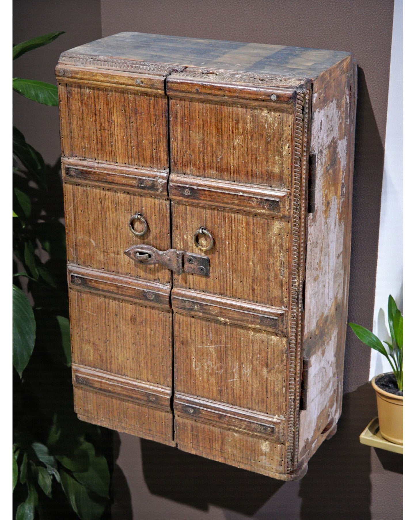 Antique Wooden Wall Hanging Storage Cabinet Box Original Old Hand Crafted