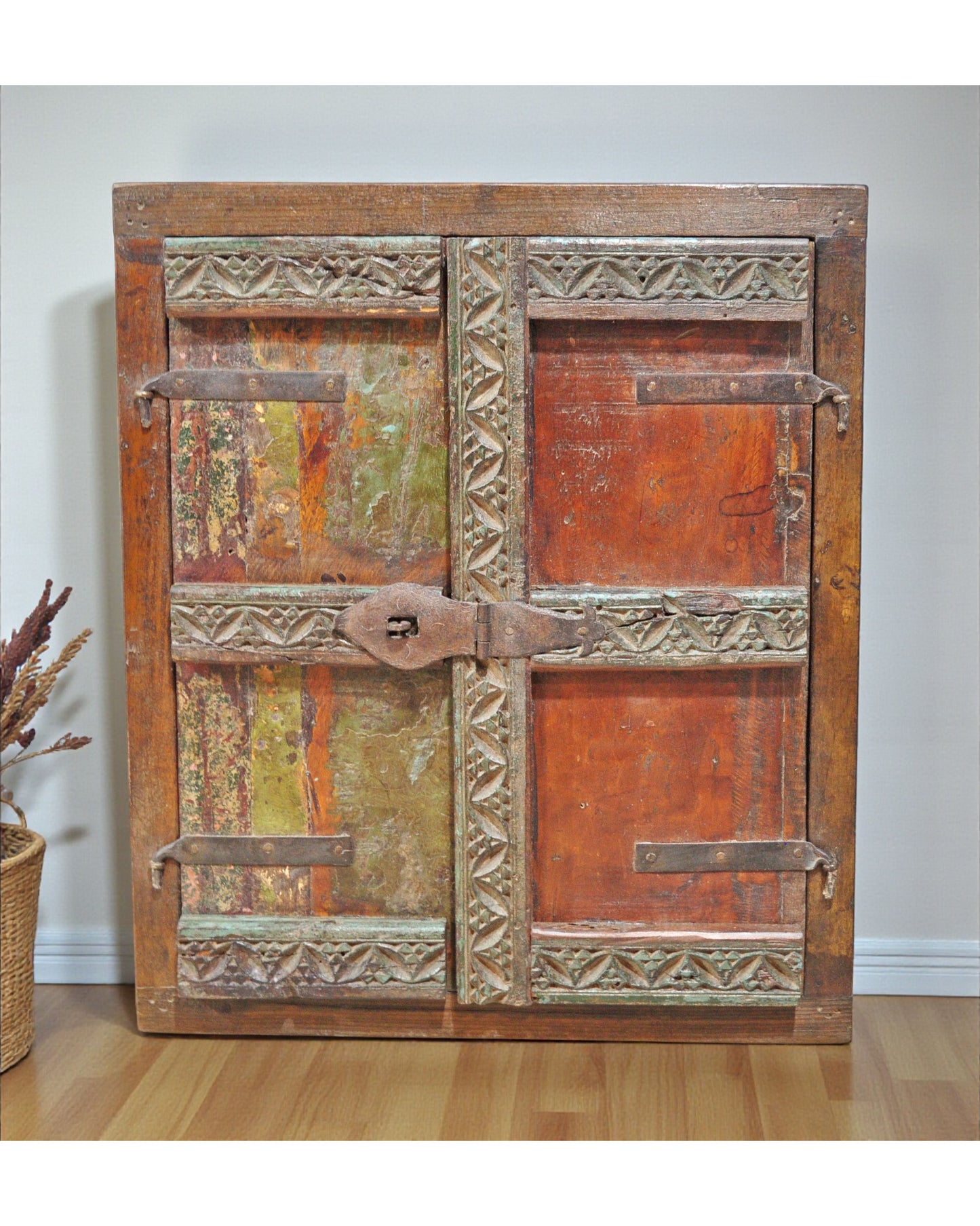 Antique Wooden Wall Décor Window Panels With Frame Original Old Hand Crafted