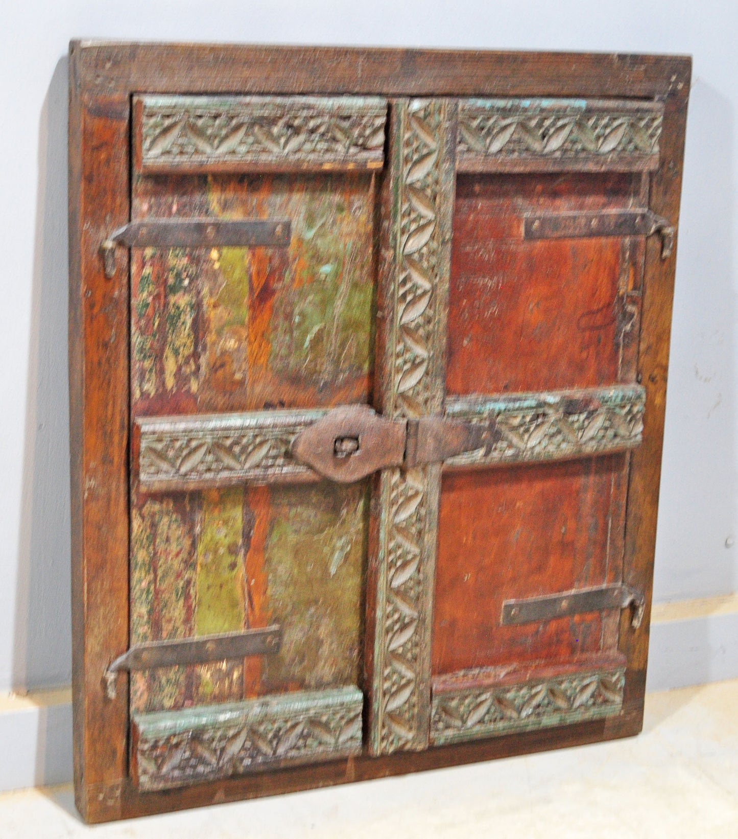 Antique Wooden Wall Décor Window Panels With Frame Original Old Hand Crafted