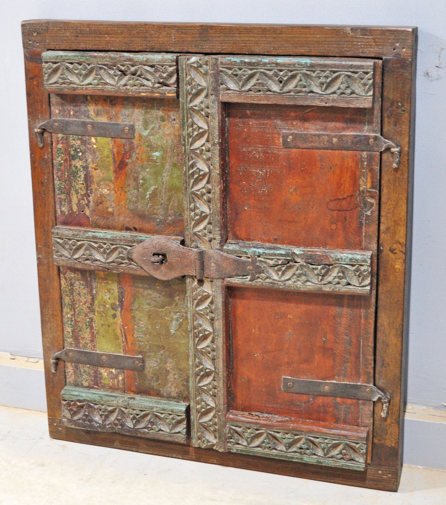 Antique Wooden Wall Décor Window Panels With Frame Original Old Hand Crafted