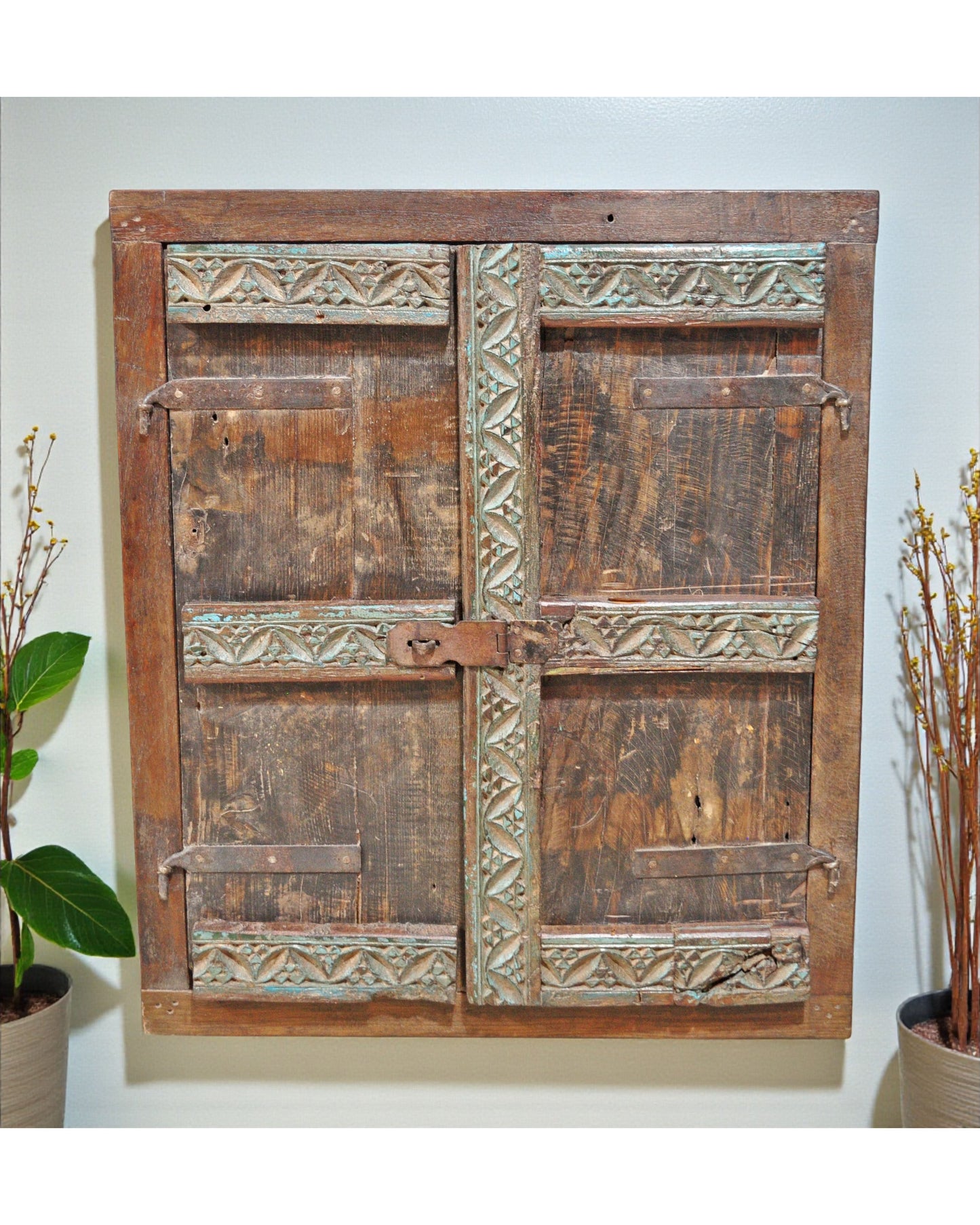 Antique Wooden Wall Décor Window Panels With Frame Original Old Hand Crafted