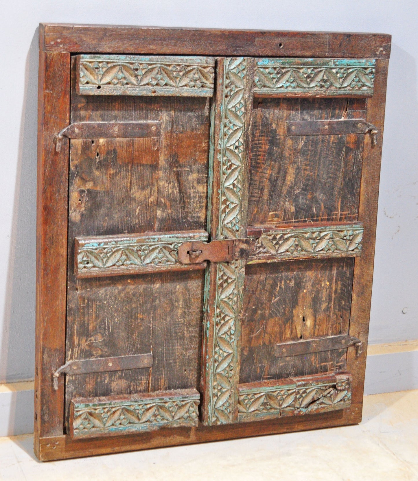 Antique Wooden Wall Décor Window Panels With Frame Original Old Hand Crafted