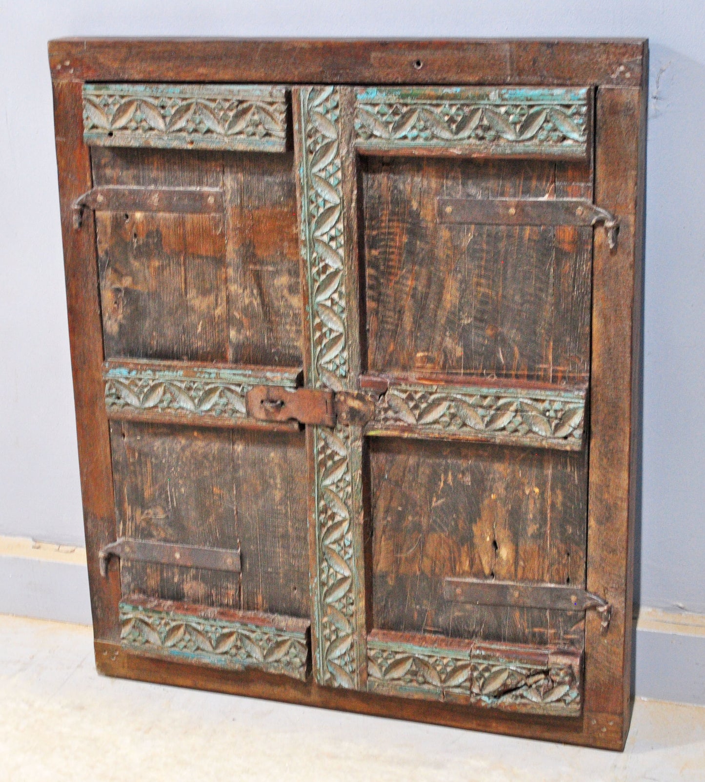 Antique Wooden Wall Décor Window Panels With Frame Original Old Hand Crafted