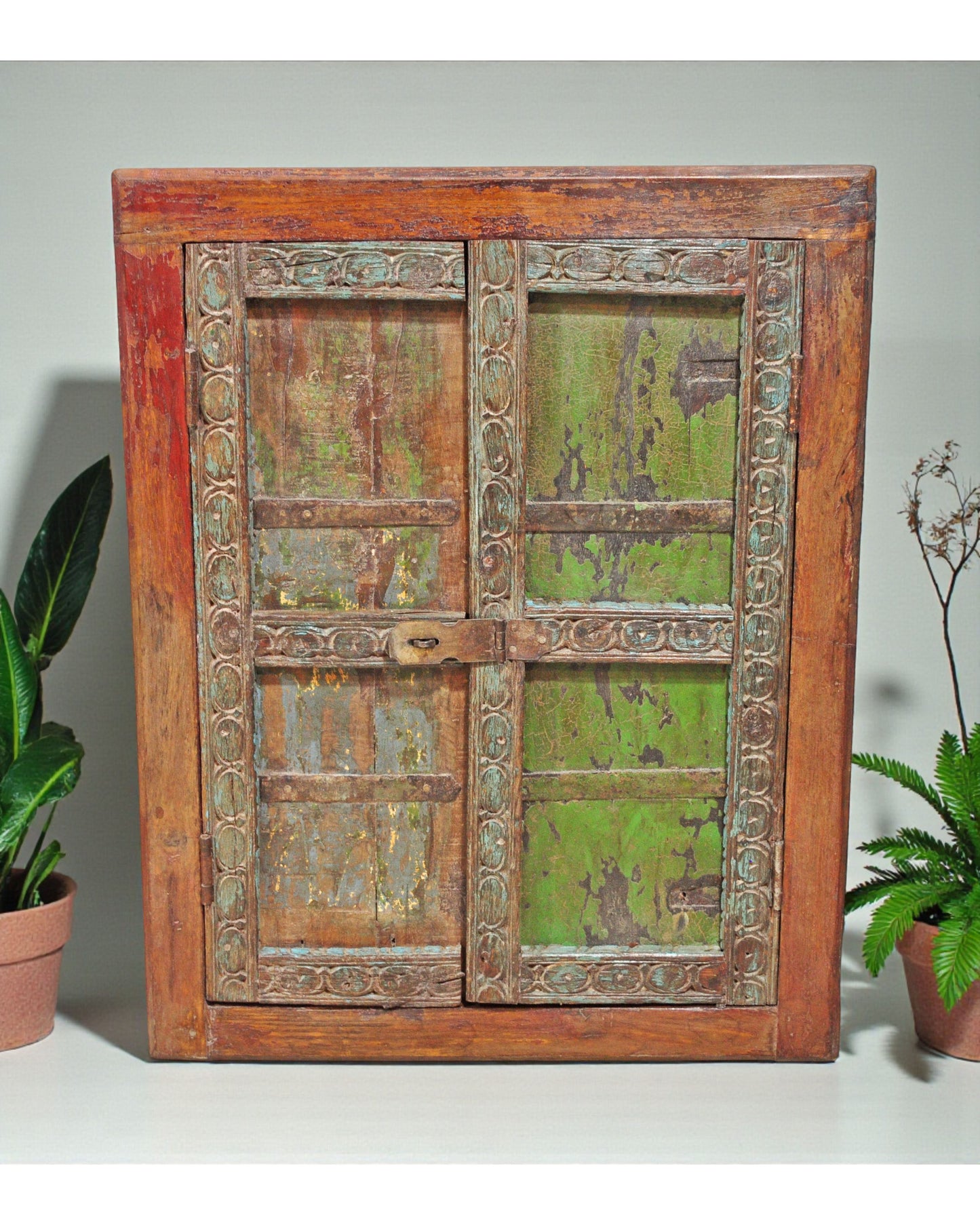 Antique Wooden Wall Décor Window Panels With Frame Original Old Hand Crafted