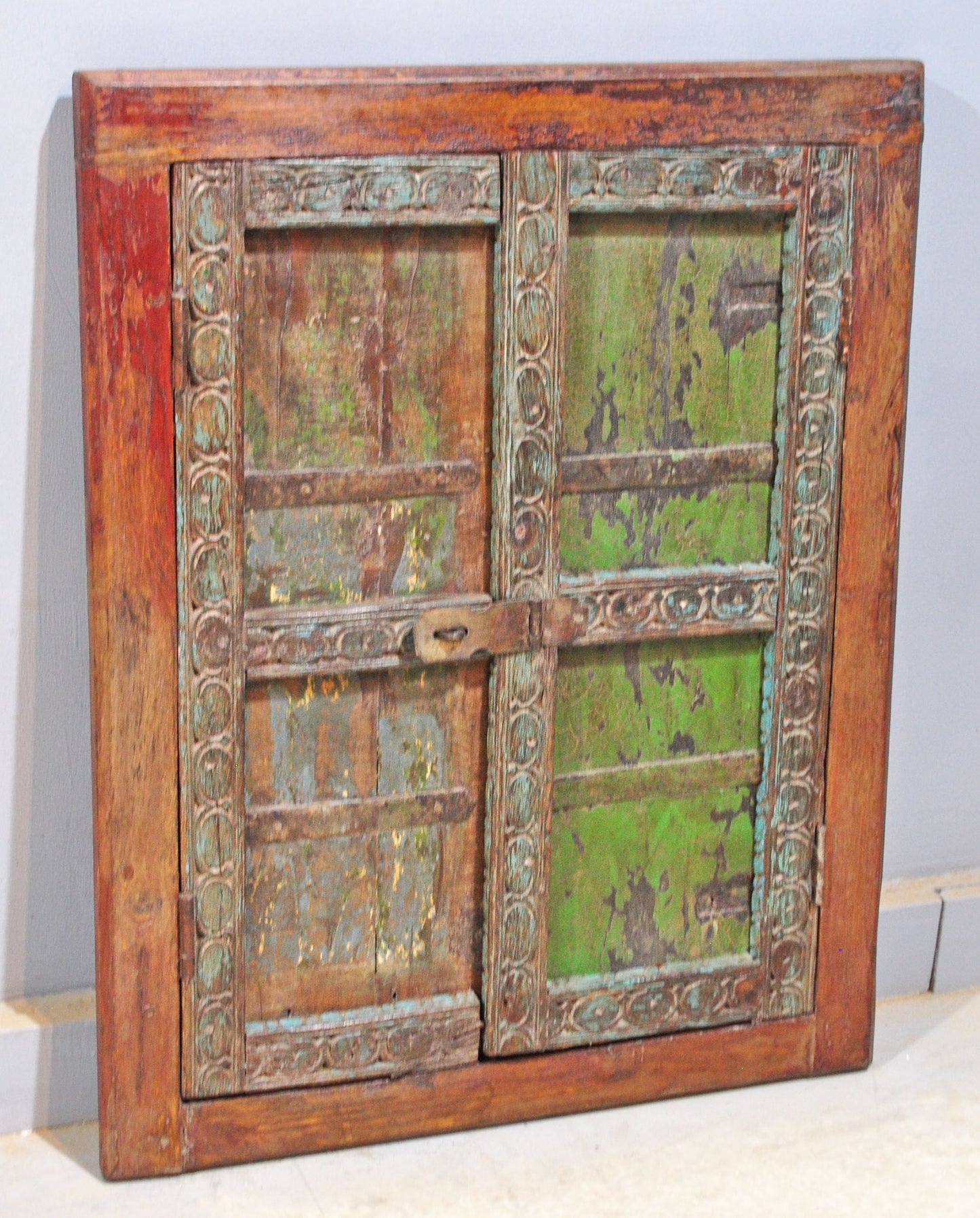 Antique Wooden Wall Décor Window Panels With Frame Original Old Hand Crafted