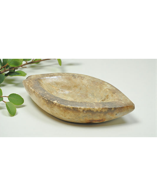 Antique White Marble Oval Spice Grinding Kharal Bowl Original Old Hand Carved