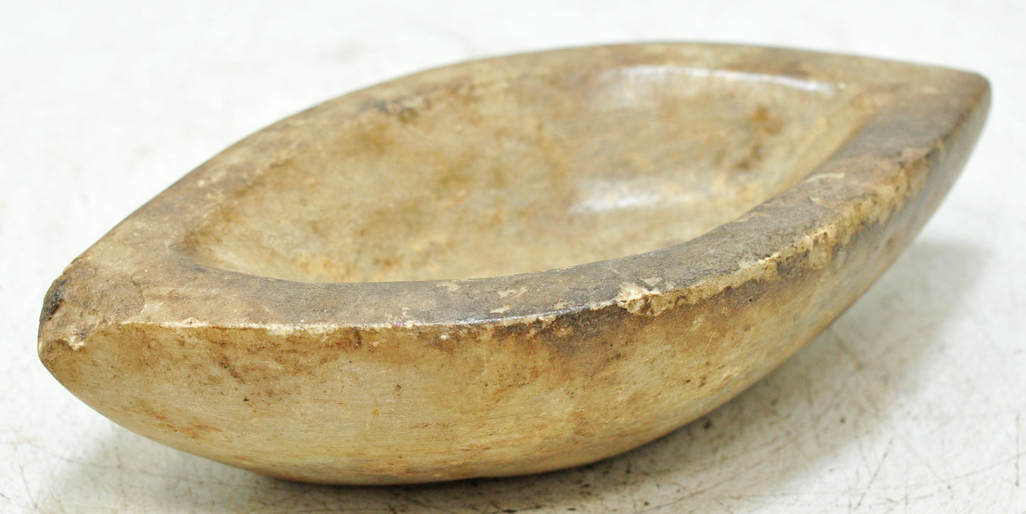 Antique White Marble Oval Spice Grinding Kharal Bowl Original Old Hand Carved