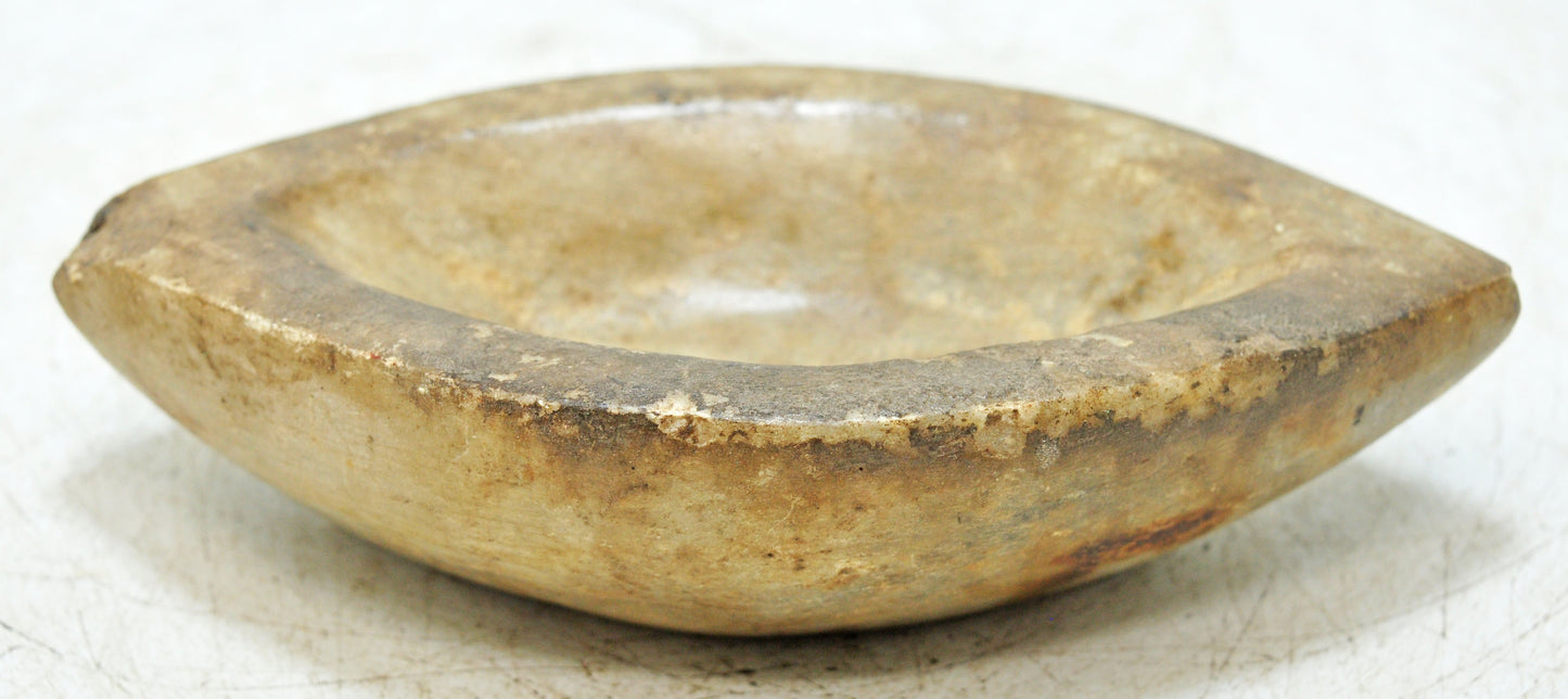 Antique White Marble Oval Spice Grinding Kharal Bowl Original Old Hand Carved