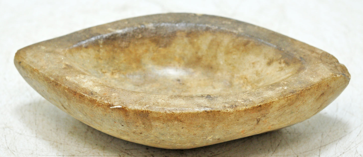 Antique White Marble Oval Spice Grinding Kharal Bowl Original Old Hand Carved