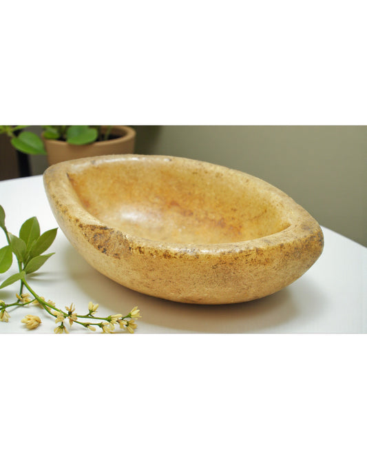 Antique White Marble Oval Spice Grinding Kharal Bowl Original Old Hand Carved