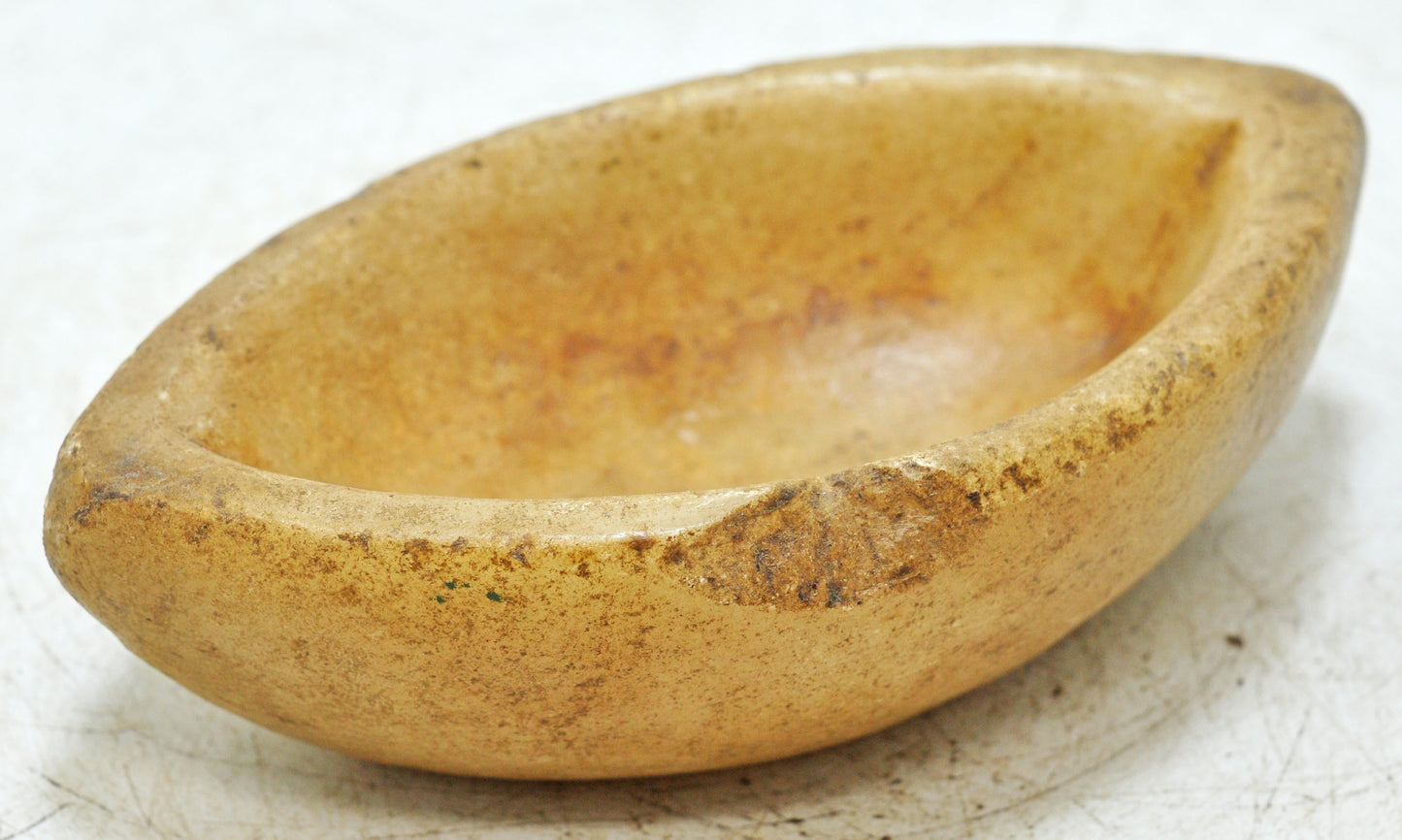 Antique White Marble Oval Spice Grinding Kharal Bowl Original Old Hand Carved