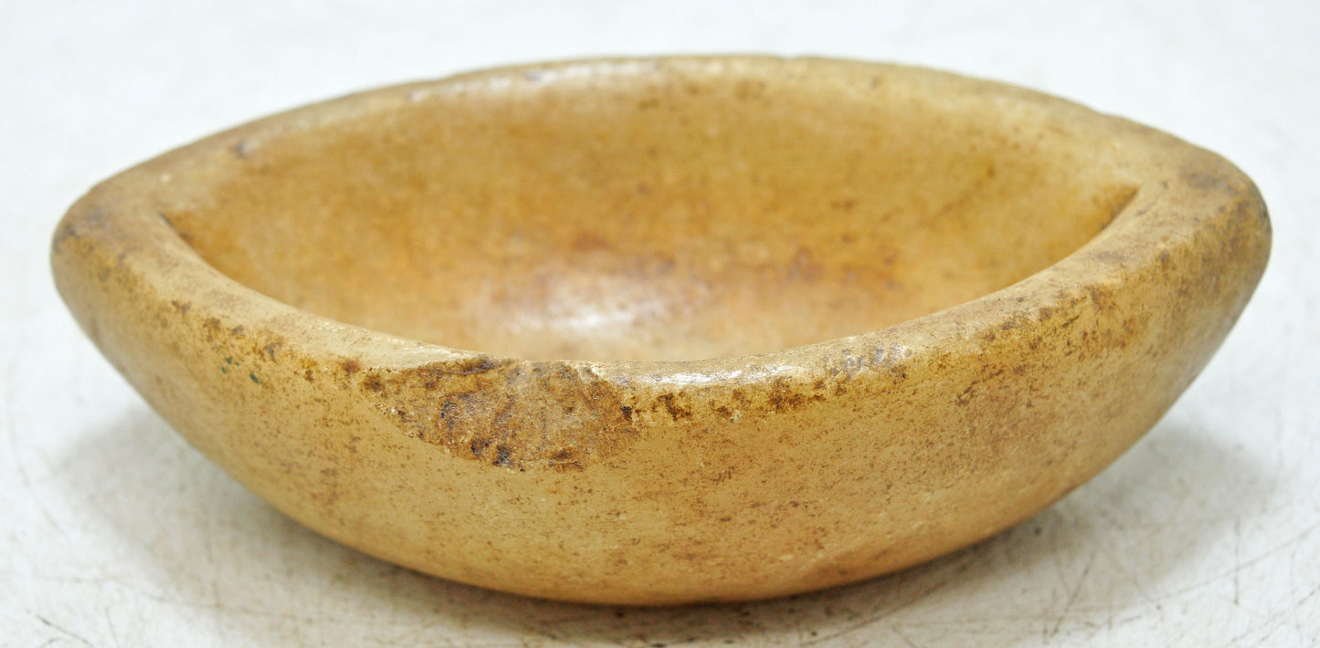 Antique White Marble Oval Spice Grinding Kharal Bowl Original Old Hand Carved
