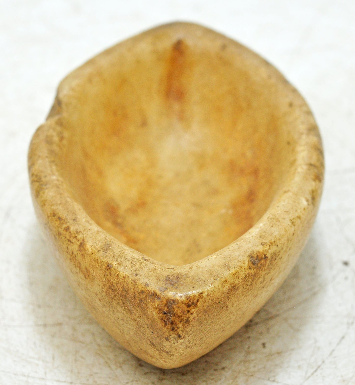 Antique White Marble Oval Spice Grinding Kharal Bowl Original Old Hand Carved