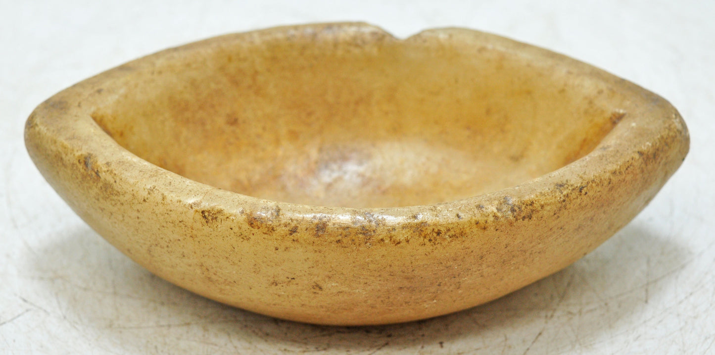 Antique White Marble Oval Spice Grinding Kharal Bowl Original Old Hand Carved