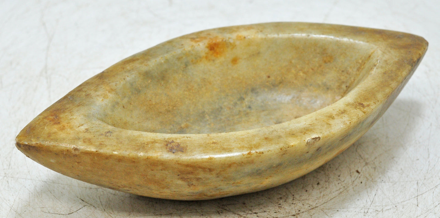 Antique White Marble Oval Spice Grinding Kharal Bowl Original Old Hand Carved