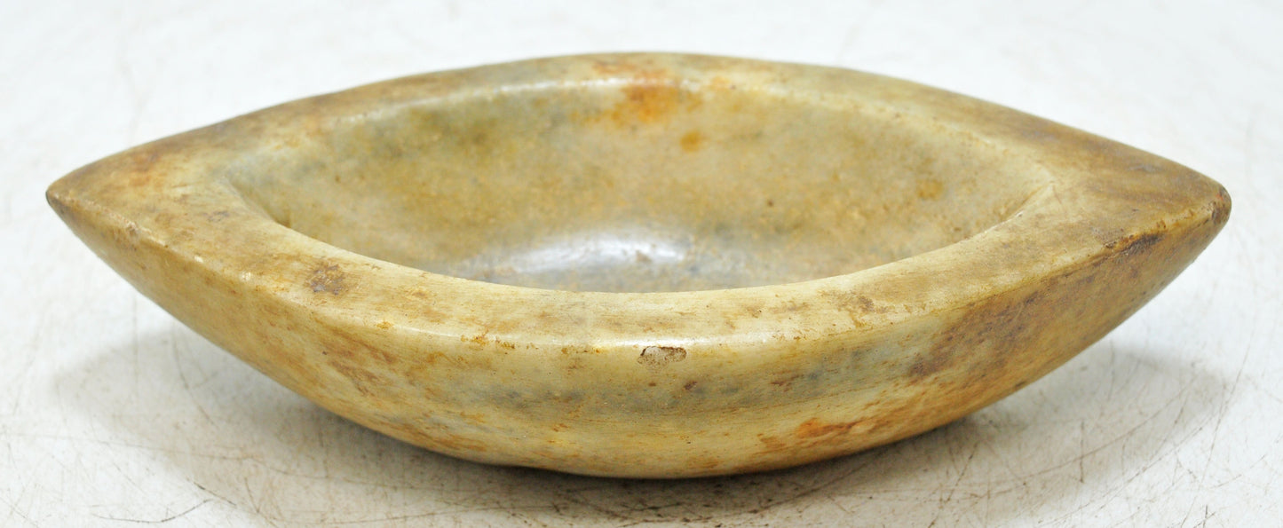 Antique White Marble Oval Spice Grinding Kharal Bowl Original Old Hand Carved