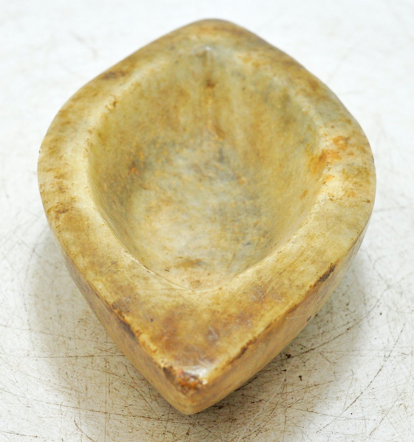 Antique White Marble Oval Spice Grinding Kharal Bowl Original Old Hand Carved