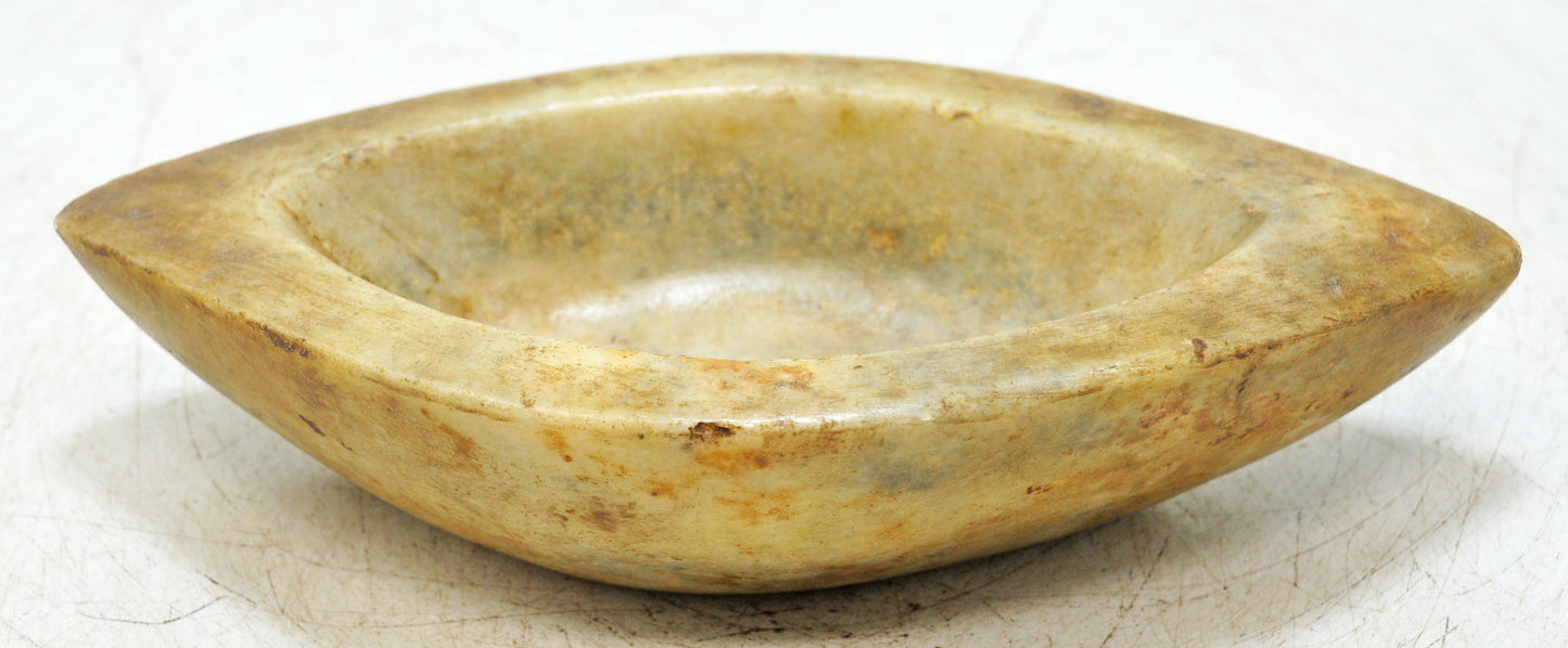 Antique White Marble Oval Spice Grinding Kharal Bowl Original Old Hand Carved