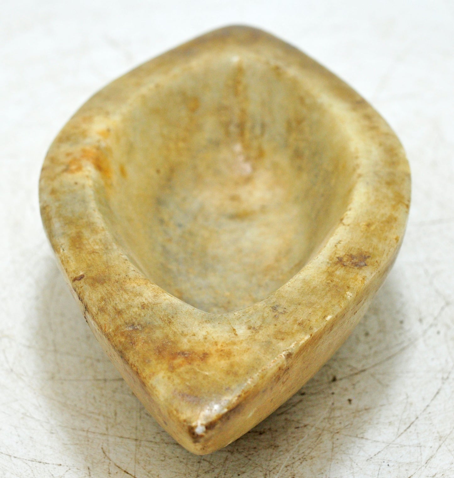 Antique White Marble Oval Spice Grinding Kharal Bowl Original Old Hand Carved