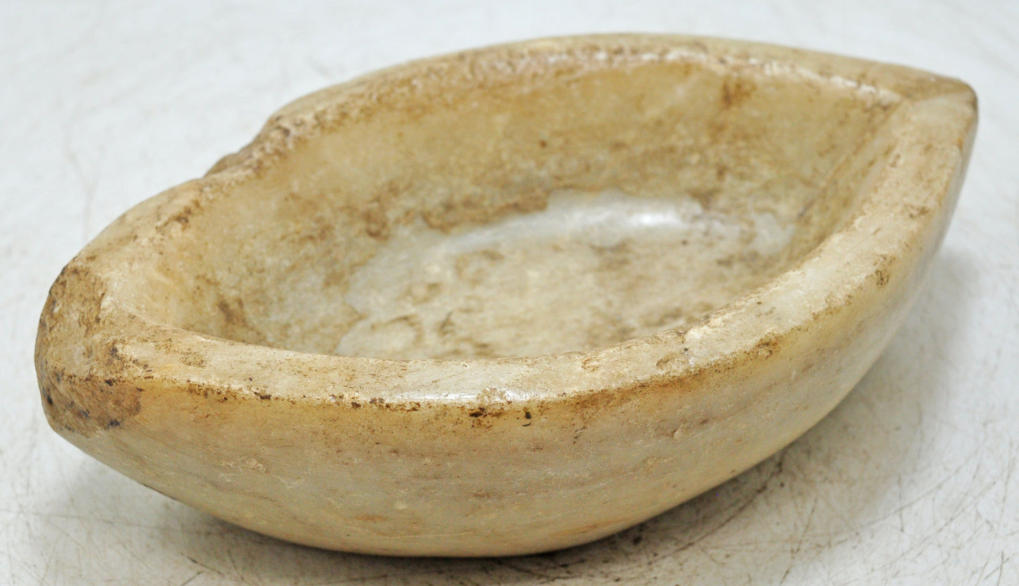 Antique White Marble Oval Spice Grinding Kharal Bowl Original Old Hand Carved