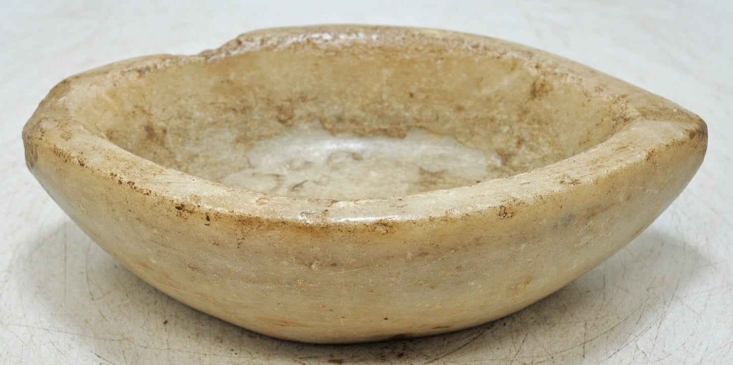 Antique White Marble Oval Spice Grinding Kharal Bowl Original Old Hand Carved