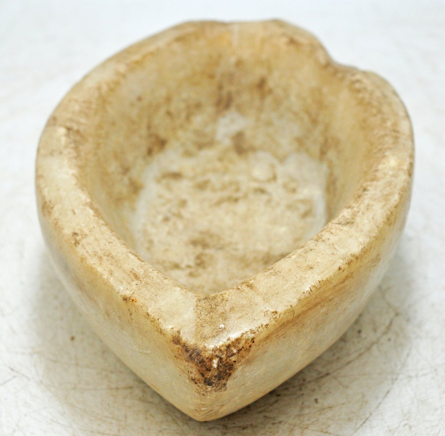 Antique White Marble Oval Spice Grinding Kharal Bowl Original Old Hand Carved