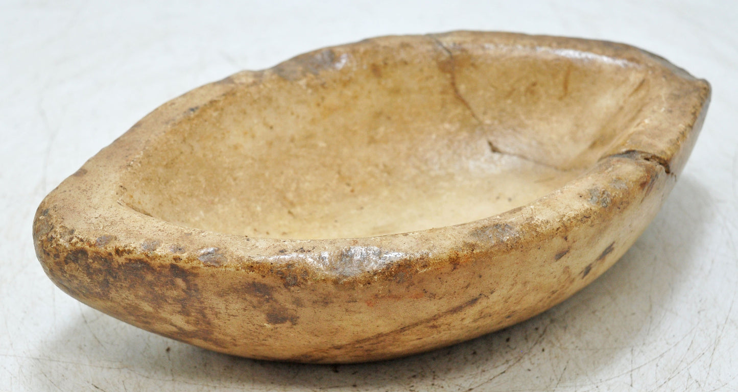 Antique White Marble Oval Spice Grinding Kharal Bowl Original Old Hand Carved
