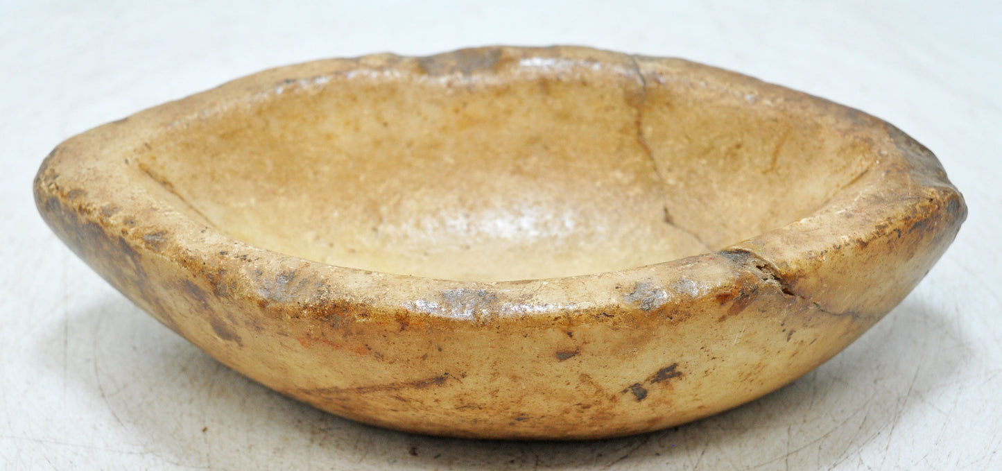 Antique White Marble Oval Spice Grinding Kharal Bowl Original Old Hand Carved