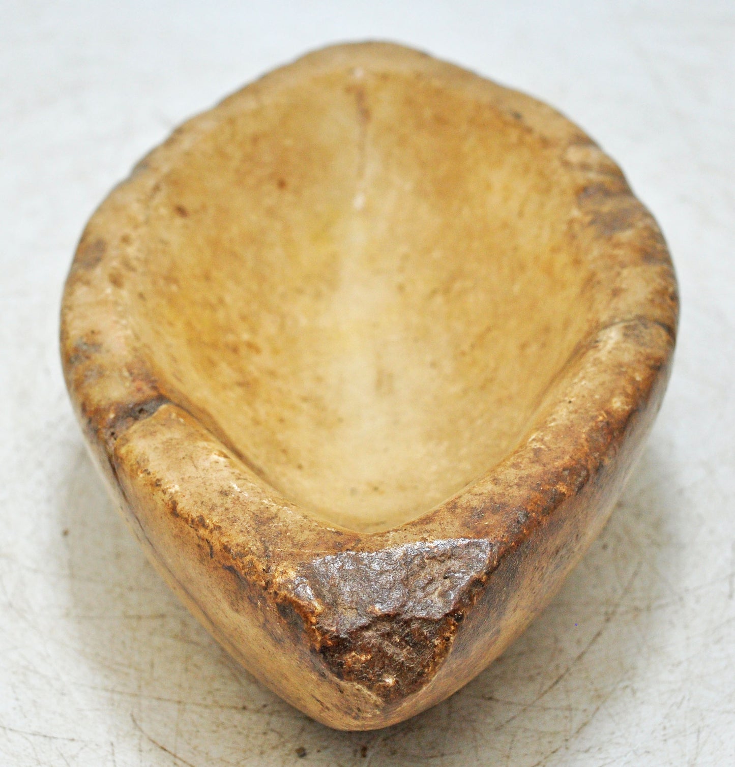 Antique White Marble Oval Spice Grinding Kharal Bowl Original Old Hand Carved