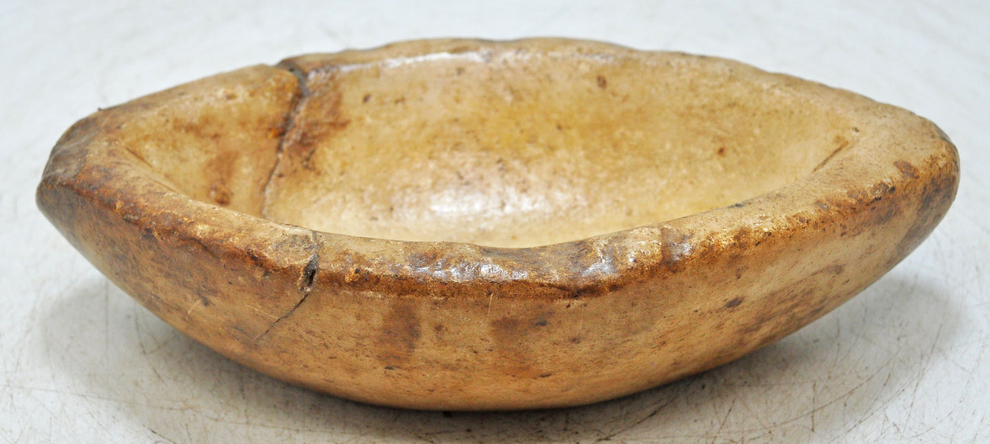 Antique White Marble Oval Spice Grinding Kharal Bowl Original Old Hand Carved