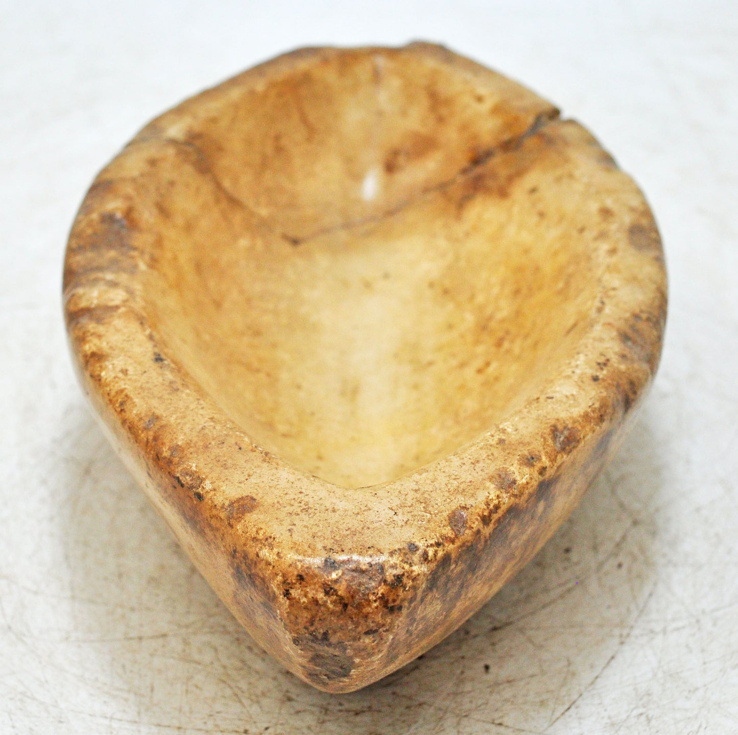 Antique White Marble Oval Spice Grinding Kharal Bowl Original Old Hand Carved