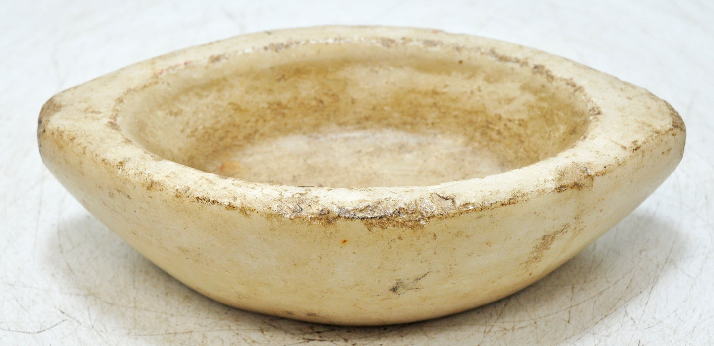 Antique White Marble Oval Spice Grinding Kharal Bowl Original Old Hand Carved