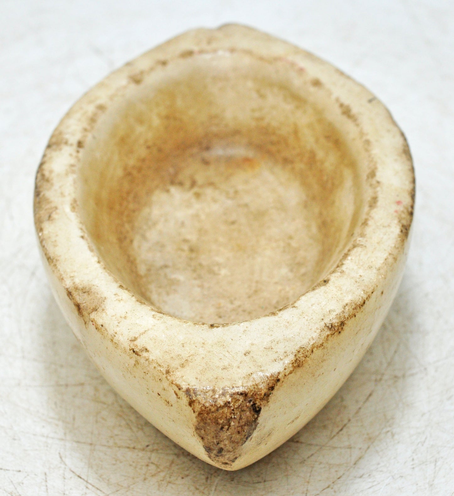 Antique White Marble Oval Spice Grinding Kharal Bowl Original Old Hand Carved