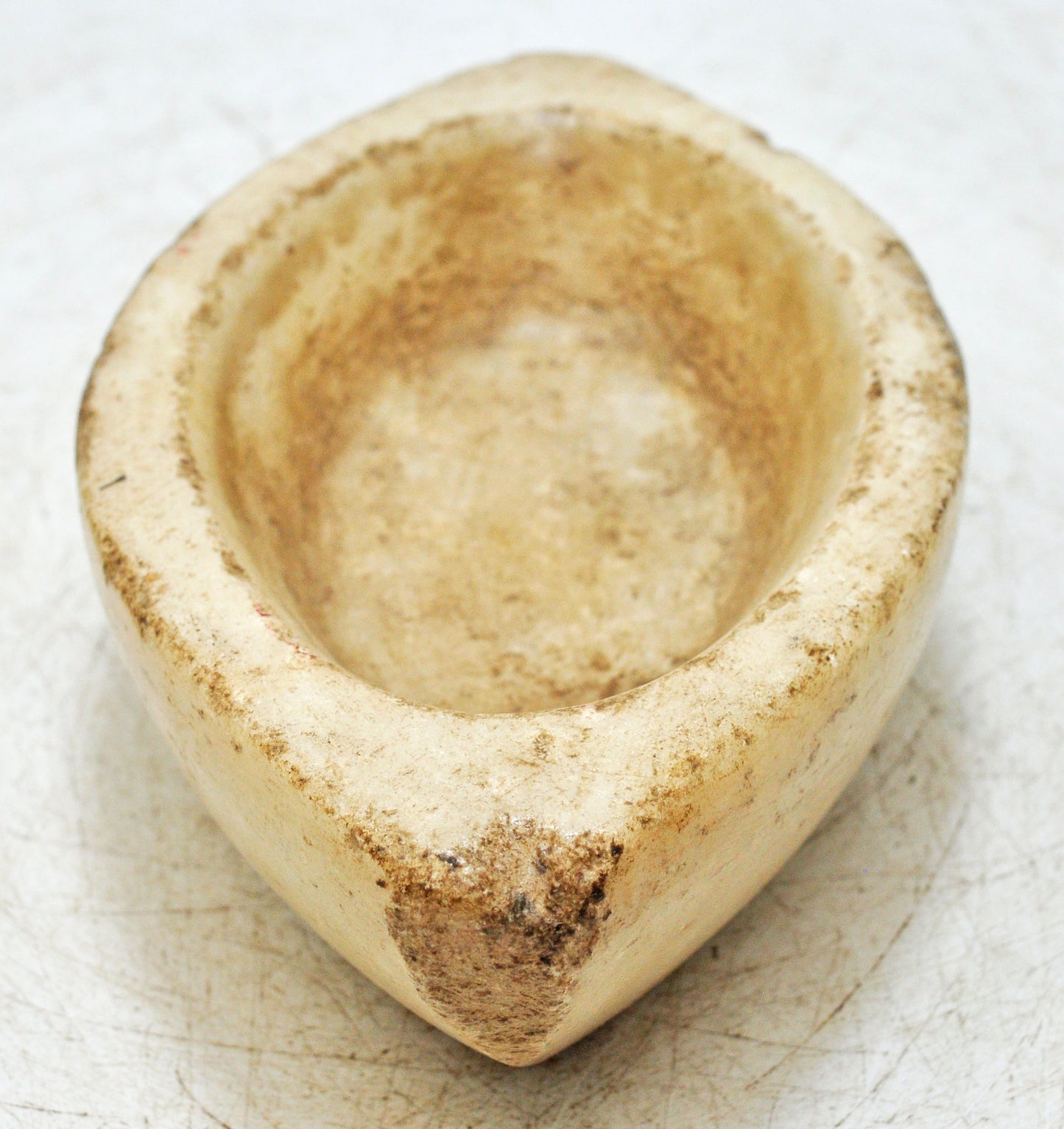 Antique White Marble Oval Spice Grinding Kharal Bowl Original Old Hand Carved